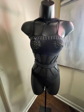 Black Cutout Rhinestone Bodysuit